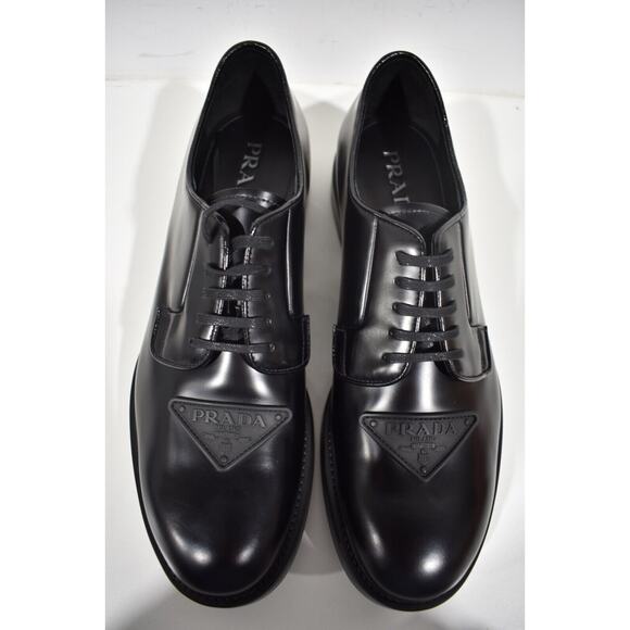 Prada Black Leather Triangle Logo Derby Loafer Lace Up Flat UK 11.5 US 12.5 main image 5